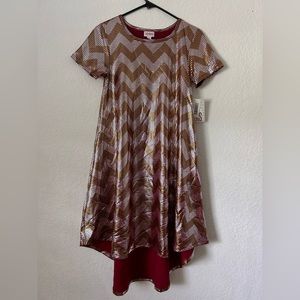 NWT LulaRoe Carly Elegance Collection Rose Gold Chevron Dress Size XXS